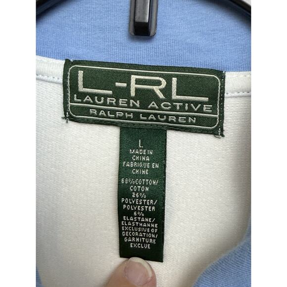 Lauren Ralph Lauren Active Women's L Full Zip Sweater Jacket White Light Blue - Picture 11 of 12